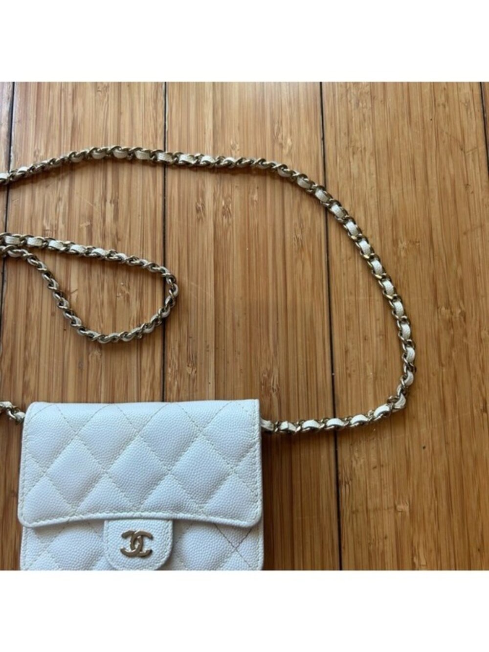 Chanel Mini Wallet On Chain White Caviar quilted crossbody Gold Hardware - Picture 4 of 14